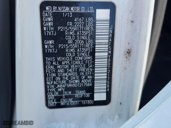 2013 Nissan Juke NISMO with VIN JN8AF5MV8DT217584, listed as a Copart auction lot 45766725 with 152,230 mi miles and Salvage Title. Bid and sale history available at carsss.com. Image 12.