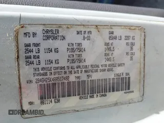 1994 Dodge Caravan z VIN 2B4GH25K4RR517492, wystawiony jako IAAI lot #41940051 z przebiegiem 241 574 mil mil oraz . Historia ofert i sprzedaży dostępna na DreamBid. Obrazek 9.