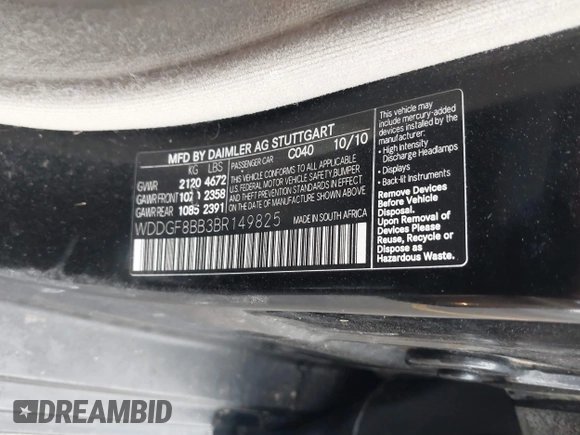 2011 Mercedes-Benz C 300 Sport with VIN WDDGF8BB3BR149825, listed as a IAAI auction lot 41716343 with 163,385 mi miles and . Bid and sale history available at DreamBid. Image 9.