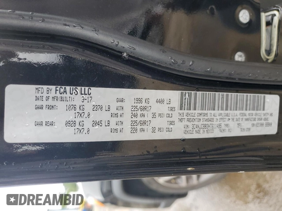 2017 Jeep Compass Latitude with VIN 3C4NJCBB3HT611495, listed as a Copart auction lot 55950525 with 66,051 mi miles and Non repairable. Bid and sale history available at DreamBid. Image 13.