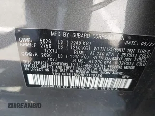 2023 Subaru Outback Wilderness with VIN 4S4BTGUD9P3119756, listed as a IAAI auction lot 42206143 with 33,502 mi miles and . Bid and sale history available at DreamBid. Image 9.