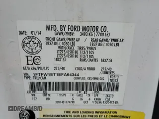 2014 Ford F-150 XL with VIN 1FTFW1ET1EFA64344, listed as a Copart auction lot 58009985 with 94,713 mi miles and Clean title. Bid and sale history available at DreamBid. Image 12.