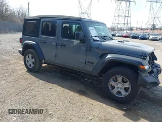 2021 Jeep Wrangler Unlimited Sport S with VIN 1C4HJXDG9MW836411, listed as a IAAI auction lot 41844148 with 17,955 mi miles. Bid and sale history available at carsss.com. Image 1.