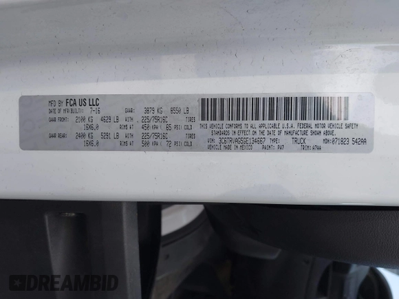 2016 Ram ProMaster Cargo z VIN 3C6TRVAG5GE134667, wystawiony jako IAAI lot #41411317 z przebiegiem 109 352 mil mil oraz . Historia ofert i sprzedaży dostępna na DreamBid. Obrazek 9.
