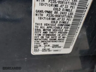 2005 Nissan Murano SL with VIN JN8AZ08T65W310932, listed as a IAAI auction lot 41516168 with 162,506 mi miles. Bid and sale history available at carsss.com. Image 9.
