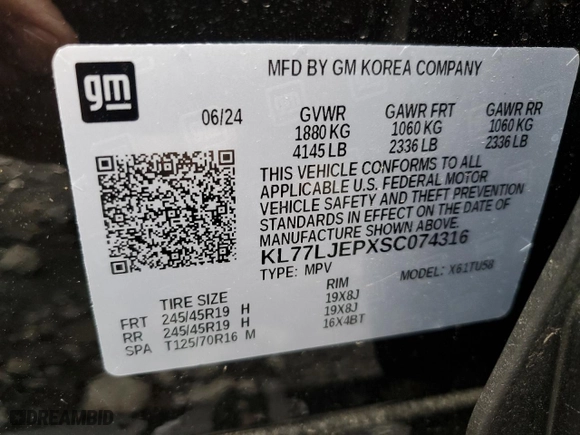 2025 Chevrolet Trax 2RS with VIN KL77LJEPXSC074316, listed as a Copart auction lot 48201365 with 838 mi miles and Salvage Title. Bid and sale history available at carsss.com. Image 13.