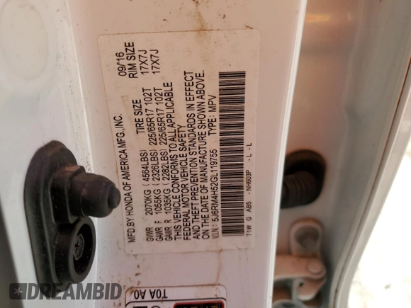 2016 Honda CR-V EX with VIN 5J6RM4H52GL119755, listed as a Copart auction lot 49335945 with Not Provided miles and Salvage Title. Bid and sale history available at DreamBid. Image 14.