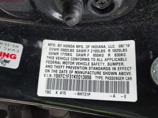 2019 Honda Civic Sedan EX with VIN 19XFC1F31KE013956, listed as a IAAI auction lot 41502562 with 65,752 mi miles. Bid and sale history available at carsss.com. Image 9.