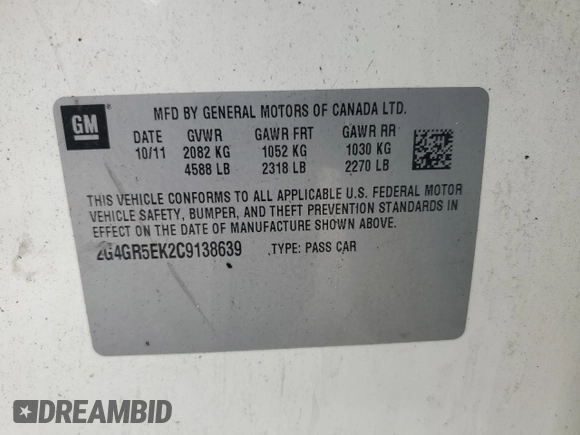2012 Buick Regal with VIN 2G4GR5EK2C9138639, listed as a Copart auction lot 68005954 with Not Provided miles and Salvage Title. Bid and sale history available at carsss.com. Image 14.
