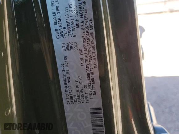 2022 Jeep Gladiator Texas Trail z VIN 1C6HJTAG8NL120557, wystawiony jako Copart lot #47624085 z przebiegiem 9 232 mil mil oraz Szkoda całkowita • Salvage title. Historia ofert i sprzedaży dostępna na DreamBid. Obrazek 13.