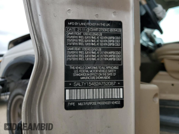 2002 Land Rover Discovery Cloth z VIN SALTY15482A752087, wystawiony jako Copart lot #69861824 z przebiegiem Nie podano mil oraz Szkoda całkowita • Salvage title. Historia ofert i sprzedaży dostępna na DreamBid. Obrazek 13.