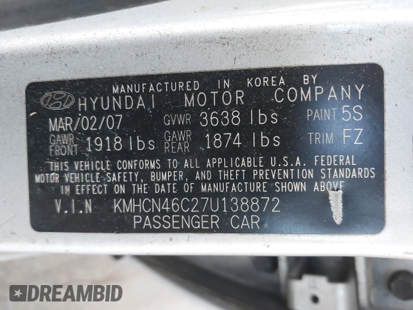 2007 Hyundai Accent GLS with VIN KMHCN46C27U138872, listed as a IAAI auction lot 42144670 with 81,260 mi miles. Bid and sale history available at carsss.com. Image 9.