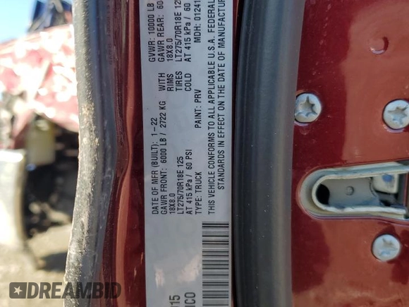 2022 Ram 2500 Laramie with VIN 3C6UR5FLXNG214915, listed as a Copart auction lot 57087055 with 20,588 mi miles and Salvage title. Bid and sale history available at DreamBid. Image 13.