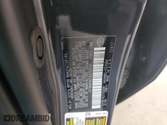 2025 Toyota Camry LE z VIN 4T1DAACK7SU550546, wystawiony jako Copart lot #54840245 z przebiegiem 3 669 mil mil oraz Szkoda całkowita • Salvage title. Historia ofert i sprzedaży dostępna na DreamBid. Obrazek 12.