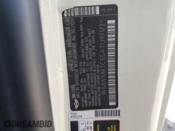 2010 MINI Convertible with VIN WMWMR3C55ATU97172, listed as a Copart auction lot 42726215 with 99,164 mi miles and Salvage Title. Bid and sale history available at DreamBid. Image 12.