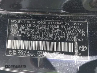 2006 Toyota Corolla CE with VIN JTDBR32E960078181, listed as a IAAI auction lot 42671183 with 166,146 mi miles and . Bid and sale history available at DreamBid. Image 9.