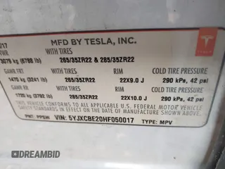 2017 Tesla Model X 90D z VIN 5YJXCBE20HF050017, wystawiony jako IAAI lot #41145641 z przebiegiem Nie podano mil oraz . Historia ofert i sprzedaży dostępna na DreamBid. Obrazek 9.