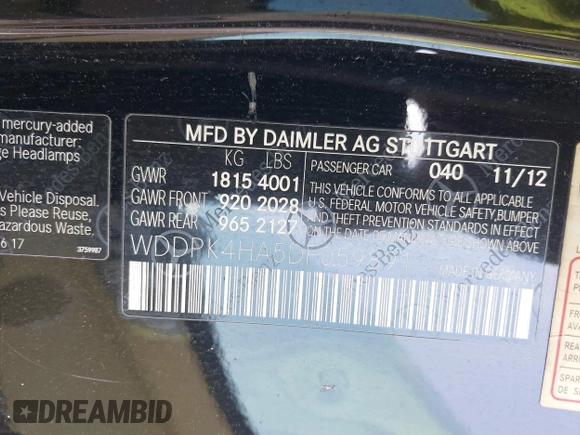 2013 Mercedes-Benz SLK 250 z VIN WDDPK4HA5DF059891, wystawiony jako IAAI lot #42015777 z przebiegiem 79 255 mil mil oraz . Historia ofert i sprzedaży dostępna na DreamBid. Obrazek 9.