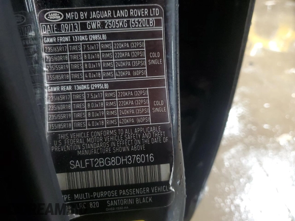 2013 Land Rover LR2 HSE Lux с VIN SALFT2BG8DH376016, выставлен на аукционе Copart как лот 78887764 с пробегом 66 413 миль миль и Списание • Salvage title. История ставок и продаж доступна на DreamBid. Изображение 13.