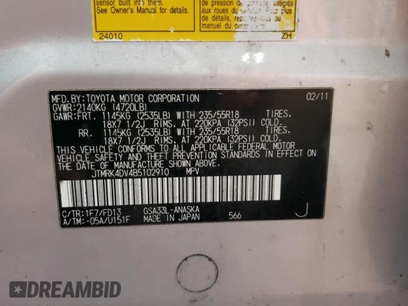 2011 Toyota RAV4 Sport with VIN JTMRK4DV4B5102910, listed as a Copart auction lot 77025514 with 170,880 mi miles and Salvage Title. Bid and sale history available at carsss.com. Image 13.