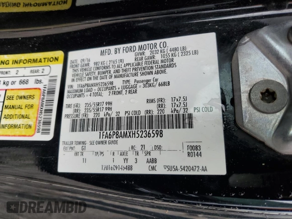 2017 Ford Mustang V6 z VIN 1FA6P8AMXH5236598, wystawiony jako Copart lot #56242805 z przebiegiem 98 445 mil mil oraz Szkoda całkowita • Salvage title. Historia ofert i sprzedaży dostępna na DreamBid. Obrazek 12.