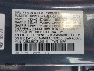 2023 Honda CR-V Sport with VIN 5J6RS6H5XPL001101, listed as a Copart auction lot 50939365 with 47,696 mi miles and Salvage Title. Bid and sale history available at DreamBid. Image 15.