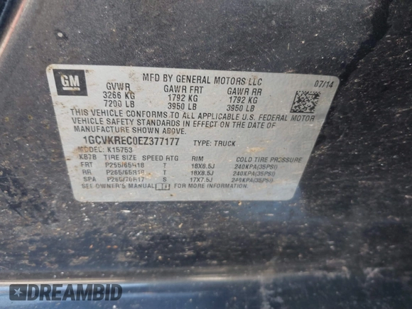 2014 Chevrolet Silverado 1500 LT with VIN 1GCVKREC0EZ377177, listed as a IAAI auction lot 41683600 with 148,672 mi miles and . Bid and sale history available at DreamBid. Image 9.