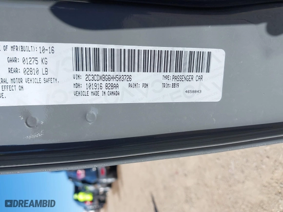2017 Dodge Charger SE with VIN 2C3CDXBG6HH503726, listed as a IAAI auction lot 41663604 with 118,019 mi miles. Bid and sale history available at carsss.com. Image 9.