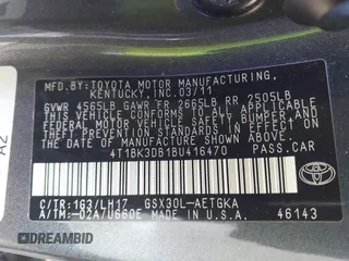 2011 Toyota Avalon with VIN 4T1BK3DB1BU416470, listed as a IAAI auction lot 41437269 with 201,775 mi miles and . Bid and sale history available at DreamBid. Image 9.