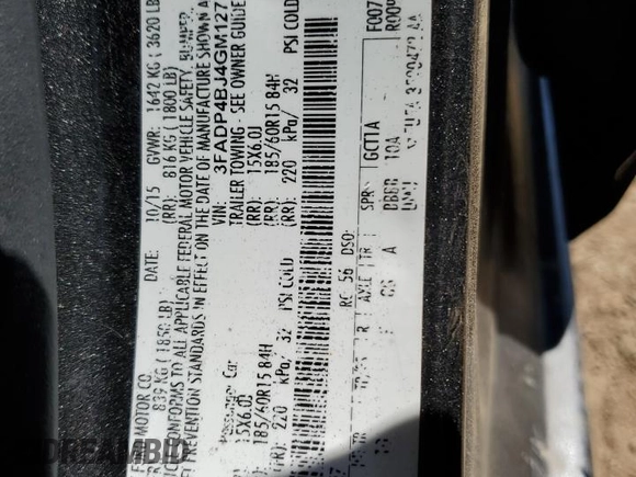 2016 Ford Fiesta SE with VIN 3FADP4BJ4GM127132, listed as a Copart auction lot 55107225 with 133,284 mi miles and Salvage Title. Bid and sale history available at DreamBid. Image 12.