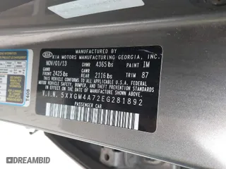 2014 Kia Optima LX with VIN 5XXGM4A72EG281892, listed as a IAAI auction lot 41940685 with 173,818 mi miles. Bid and sale history available at carsss.com. Image 9.