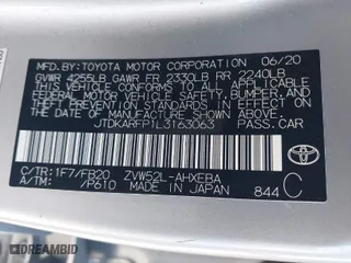 2020 Toyota Prius Prime LE with VIN JTDKARFP1L3163063, listed as a IAAI auction lot 41947526 with NaN miles. Bid and sale history available at carsss.com. Image 9.