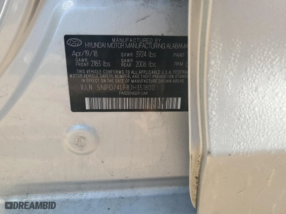 2018 Hyundai Elantra SE with VIN 5NPD74LF8JH351800, listed as a Copart auction lot 51924545 with 80,044 mi miles and Salvage Title. Bid and sale history available at carsss.com. Image 12.