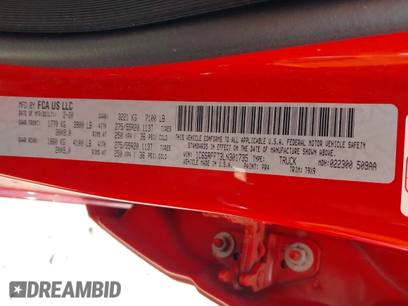 2020 Ram 1500 Big Horn z VIN 1C6SRFFT3LN301735, wystawiony jako IAAI lot #41954914 z przebiegiem 95 279 mil mil oraz . Historia ofert i sprzedaży dostępna na DreamBid. Obrazek 9.