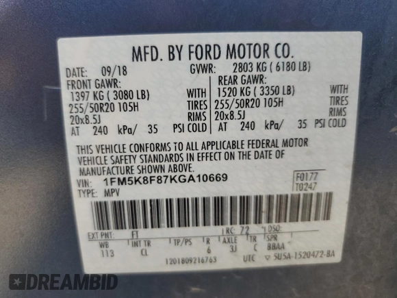 2019 Ford Explorer Limited with VIN 1FM5K8F87KGA10669, listed as a Copart auction lot 62849155 with 130,696 mi miles and Clean title. Bid and sale history available at DreamBid. Image 12.
