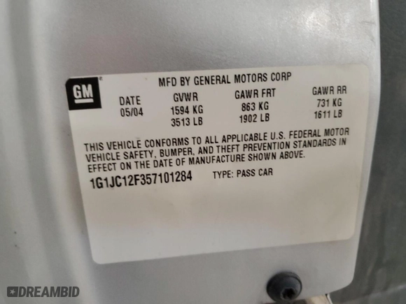 2005 Chevrolet Cavalier with VIN 1G1JC12F357101284, listed as a Copart auction lot 48460405 with 241,075 mi miles and Clean Title. Bid and sale history available at carsss.com. Image 12.
