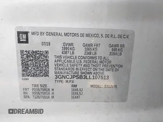 2020 Chevrolet Trax LT with VIN 3GNCJPSB3LL107513, listed as a IAAI auction lot 42276450 with 54,260 mi miles and . Bid and sale history available at DreamBid. Image 9.