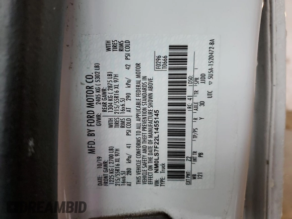 2020 Ford Transit Connect XLT z VIN NM0LS7F22L1455145, wystawiony jako Copart lot #89173535 z przebiegiem 72 693 mil mil oraz Szkoda całkowita • Salvage title. Historia ofert i sprzedaży dostępna na DreamBid. Obrazek 14.