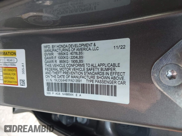 2023 Acura Integra Technology с VIN 19UDE4H61PA013591, выставлен на аукционе IAAI как лот 41933982 с пробегом 33 453 миль миль и . История ставок и продаж доступна на DreamBid. Изображение 9.