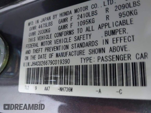 2009 Acura TSX with VIN JH4CU26679C019390, listed as a IAAI auction lot 42632476 with 276,392 mi miles and . Bid and sale history available at DreamBid. Image 9.