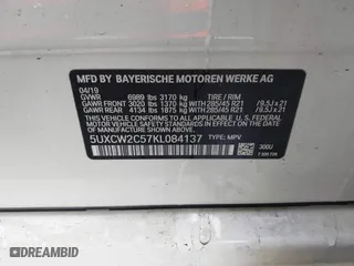 2019 BMW X7 xDrive40i with VIN 5UXCW2C57KL084137, listed as a IAAI auction lot 41662958 with 34,751 mi miles. Bid and sale history available at carsss.com. Image 9.