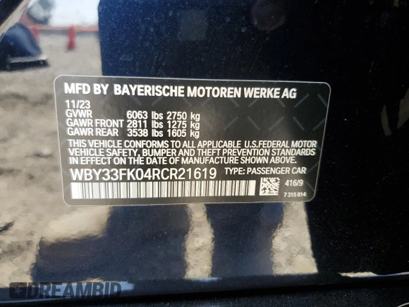 2024 BMW i5 eDrive40 z VIN WBY33FK04RCR21619, wystawiony jako Copart lot #71286594 z przebiegiem 6270 mil mil oraz Szkody całkowita. Historia ofert i sprzedaży dostępna na DreamBid. Obrazek 13.