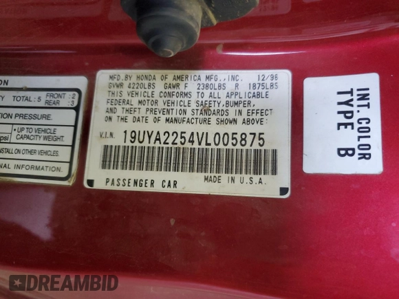 1997 Acura CL Premium z VIN 19UYA2254VL005875, wystawiony jako Copart lot #47418075 z przebiegiem 200 753 mil mil oraz Szkoda całkowita • Salvage title. Historia ofert i sprzedaży dostępna na DreamBid. Obrazek 12.