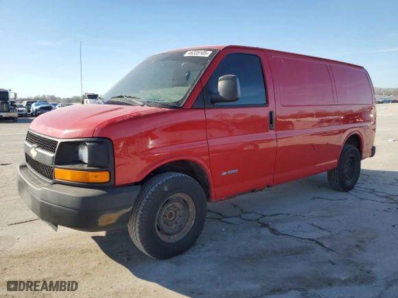 2005 Chevrolet Express Cargo Van with VIN 1GCHG35U351184475, listed as a Copart auction lot 46335105 with 126,897 mi miles and Salvage Title. Bid and sale history available at carsss.com. Image 1.