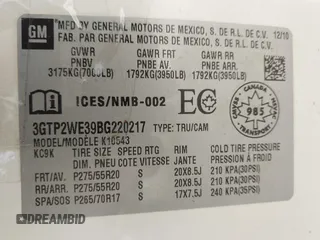 2011 GMC Sierra 1500 SLT with VIN 3GTP2WE39BG220217, listed as a IAAI auction lot 42234448 with 278,962 mi miles and . Bid and sale history available at DreamBid. Image 9.