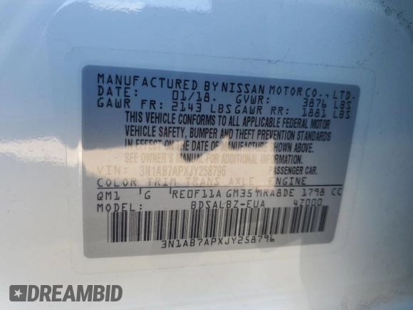 2018 Nissan Sentra S with VIN 3N1AB7APXJY258796, listed as a Copart auction lot 49666615 with 107,465 mi miles and Salvage Title. Bid and sale history available at DreamBid. Image 15.