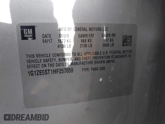 2017 Chevrolet Malibu LT with VIN 1G1ZE5ST1HF257859, listed as a IAAI auction lot 41347773 with 126,235 mi miles and . Bid and sale history available at DreamBid. Image 9.