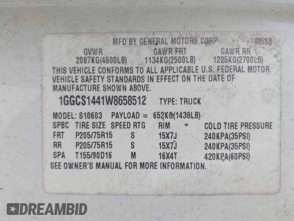 1998 Isuzu Hombre S z VIN 1GGCS1441W8658512, wystawiony jako IAAI lot #41607038 z przebiegiem 331 902 mil mil oraz . Historia ofert i sprzedaży dostępna na DreamBid. Obrazek 9.