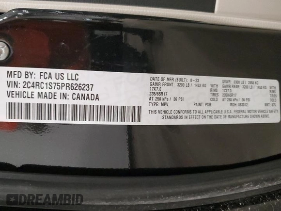 2023 Chrysler Pacifica Hybrid Limited with VIN 2C4RC1S75PR626237, listed as a Copart auction lot 60257305 with 61,864 mi miles and Salvage title. Bid and sale history available at DreamBid. Image 13.
