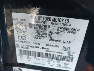 2011 Ford F-150 XLT with VIN 1FTFW1ETXBFC42036, listed as a IAAI auction lot 41643109 with 1 mi miles. Bid and sale history available at carsss.com. Image 9.